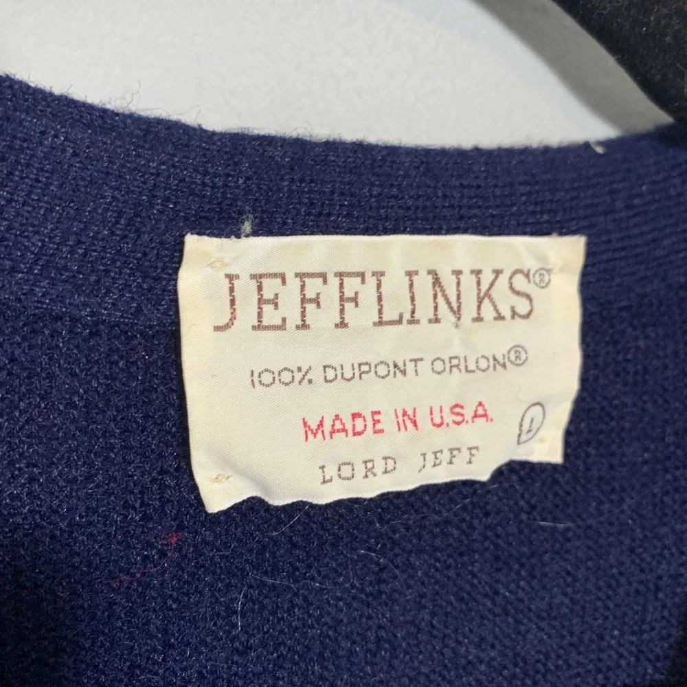 Vintage‎ Lord Jeff Jefflinks Navy Blue Button Cardigan Sweater Made in USA